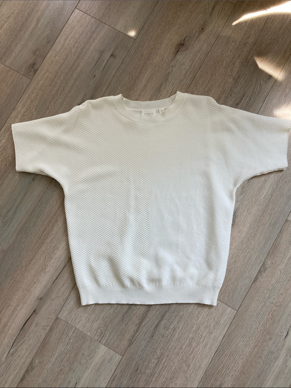 Cyrus Cream Textured Short Sleeve Knit Top